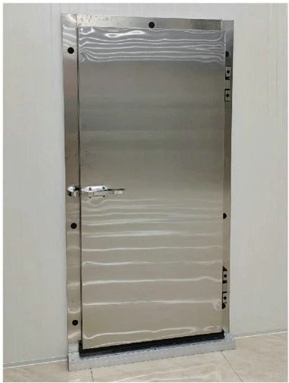 Single open half buried door